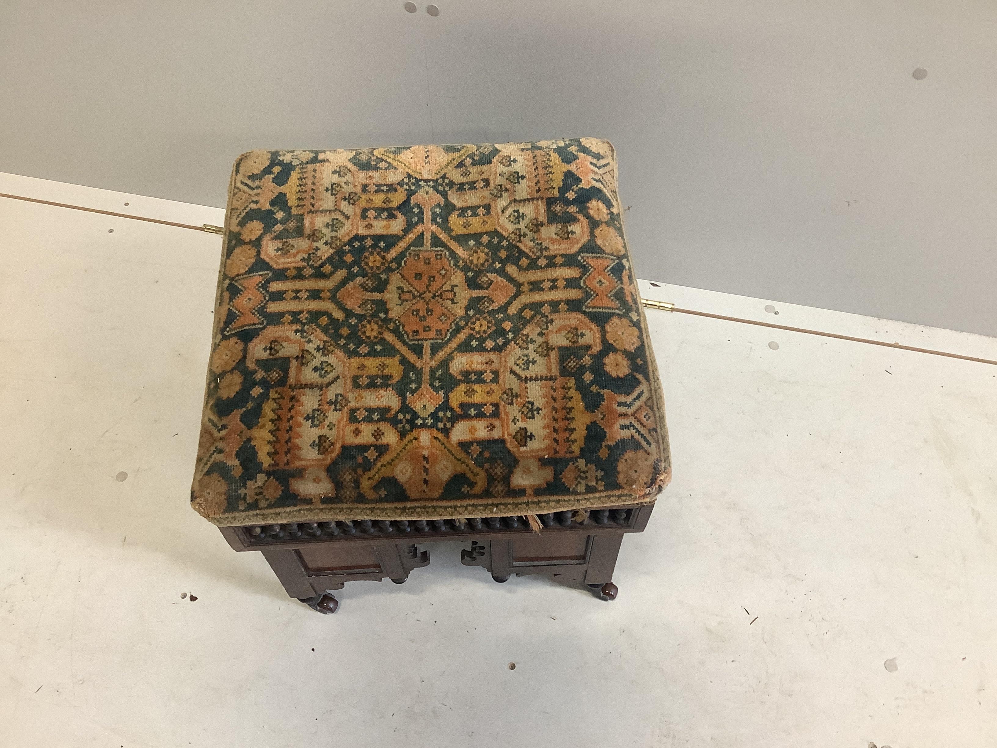 A square Moorish hardwood dressing stool, width 45cm, height 42cm